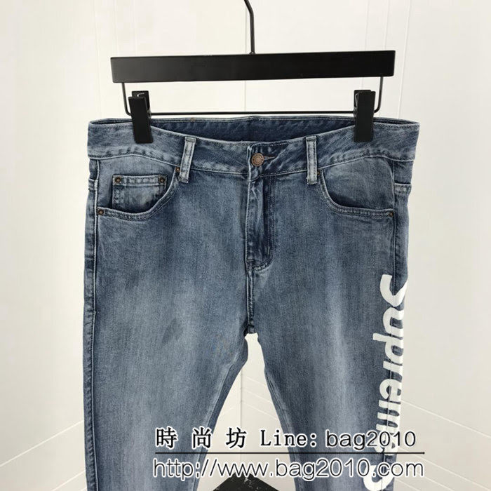 SUPREME 19ss春款 專櫃新款 側邊suPrem印花 淺藍色 男款牛仔褲 ydi2404